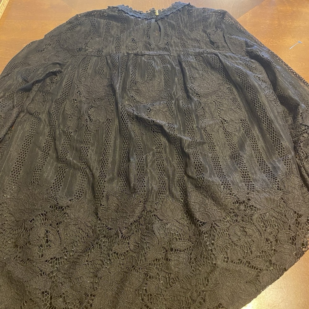 Whimsigoth black Lace witchy 3/4 Sleeve Lined Boho Shirt Top Blouse small soft - Picture 8 of 10
